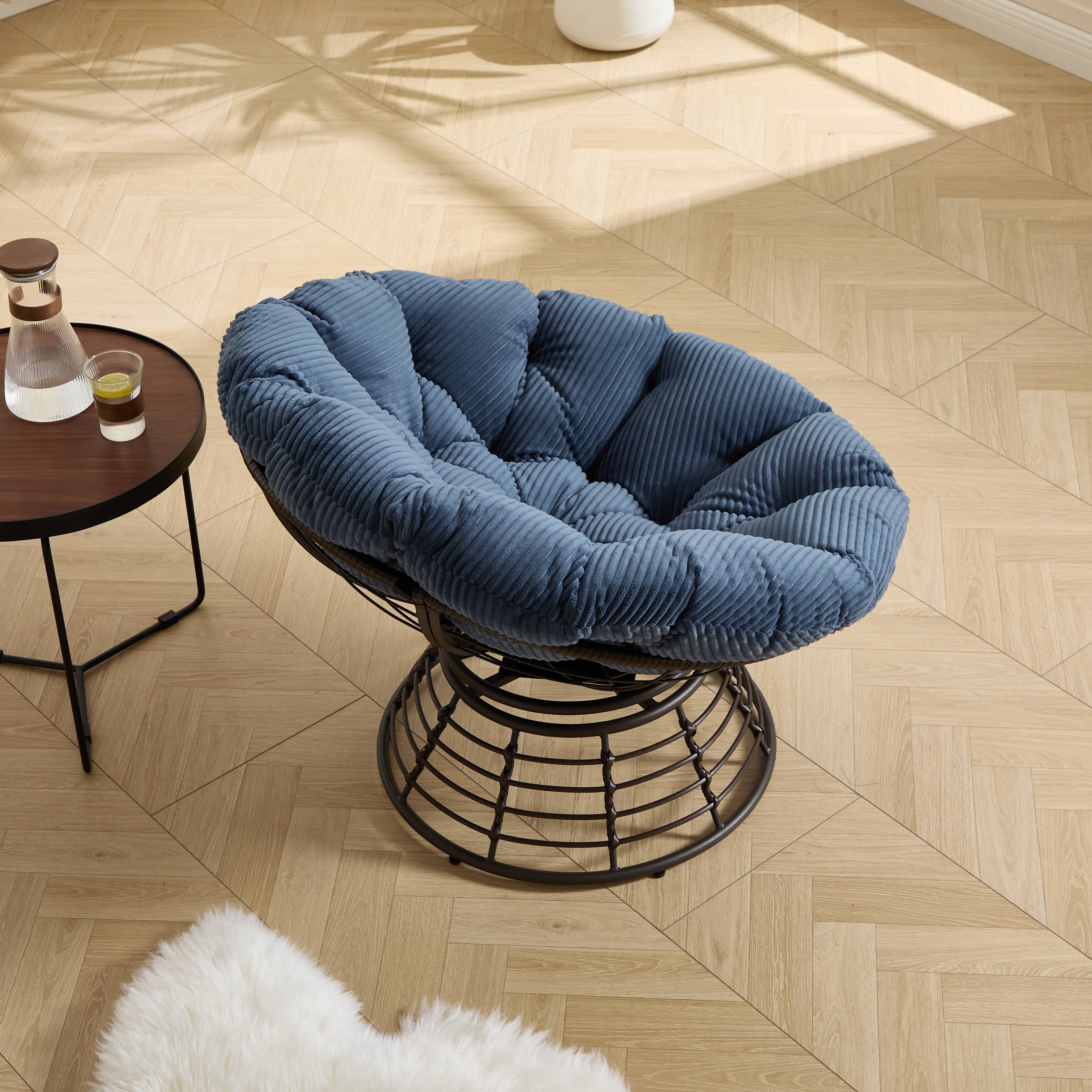 Chaise Papasan en osier pivotante 360° cadre marron coussin bleu marine Comforta confortable pour intérieur extérieur - Image 9