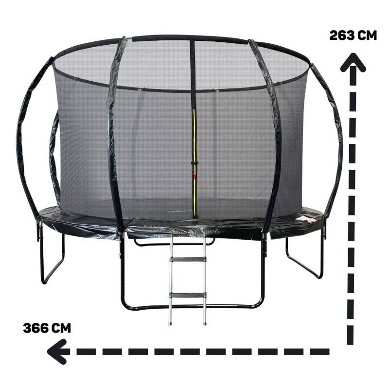 Trampoline 12Ft ø 366 cm noire avec Echelle, Protection et Filet de sécurité JUMP4FUN - Image 4