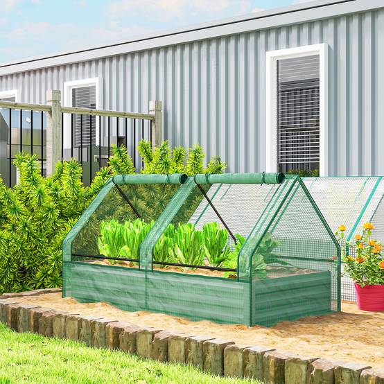 Grande jardinière d'extérieur avec mini-serre et base ouverte pour patio, terrasse, balcon, 185 x 95 x 92 cm, gris et vert - Image 10
