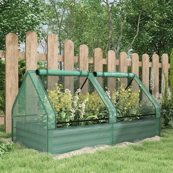 Grande jardinière d'extérieur avec mini-serre et base ouverte pour patio, terrasse, balcon, 185 x 95 x 92 cm, gris et vert - Image 3