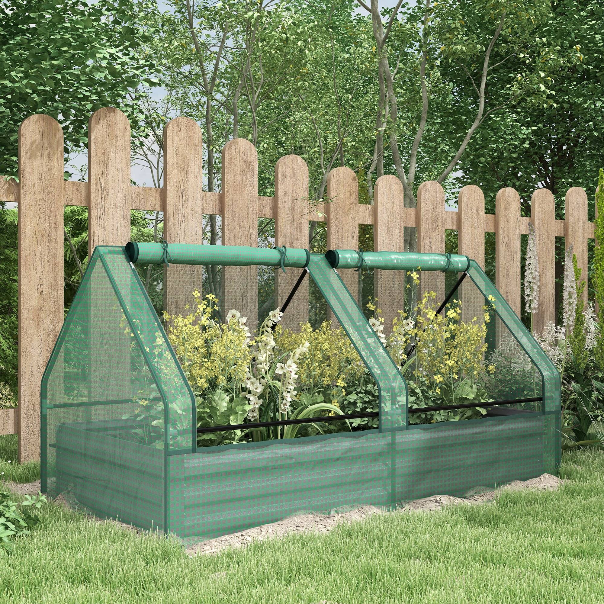 Grande jardinière d'extérieur avec mini-serre et base ouverte pour patio, terrasse, balcon, 185 x 95 x 92 cm, gris et vert - Image 3