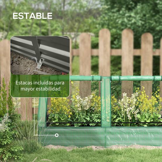 Grande jardinière d'extérieur avec mini-serre et base ouverte pour patio, terrasse, balcon, 185 x 95 x 92 cm, gris et vert - Image 9