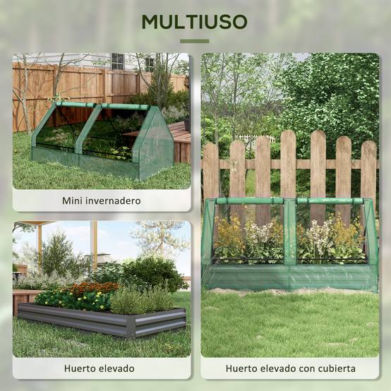 Grande jardinière d'extérieur avec mini-serre et base ouverte pour patio, terrasse, balcon, 185 x 95 x 92 cm, gris et vert - Image 6