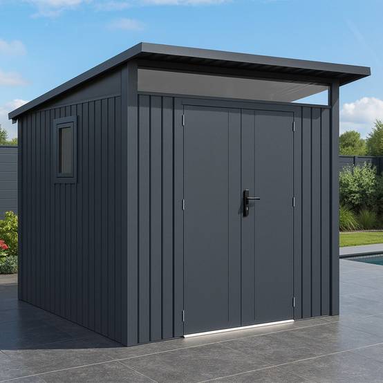 Abri de jardin moderne 4.37m2 Gris Anthracite monopente en acier galvanisé - Image 1