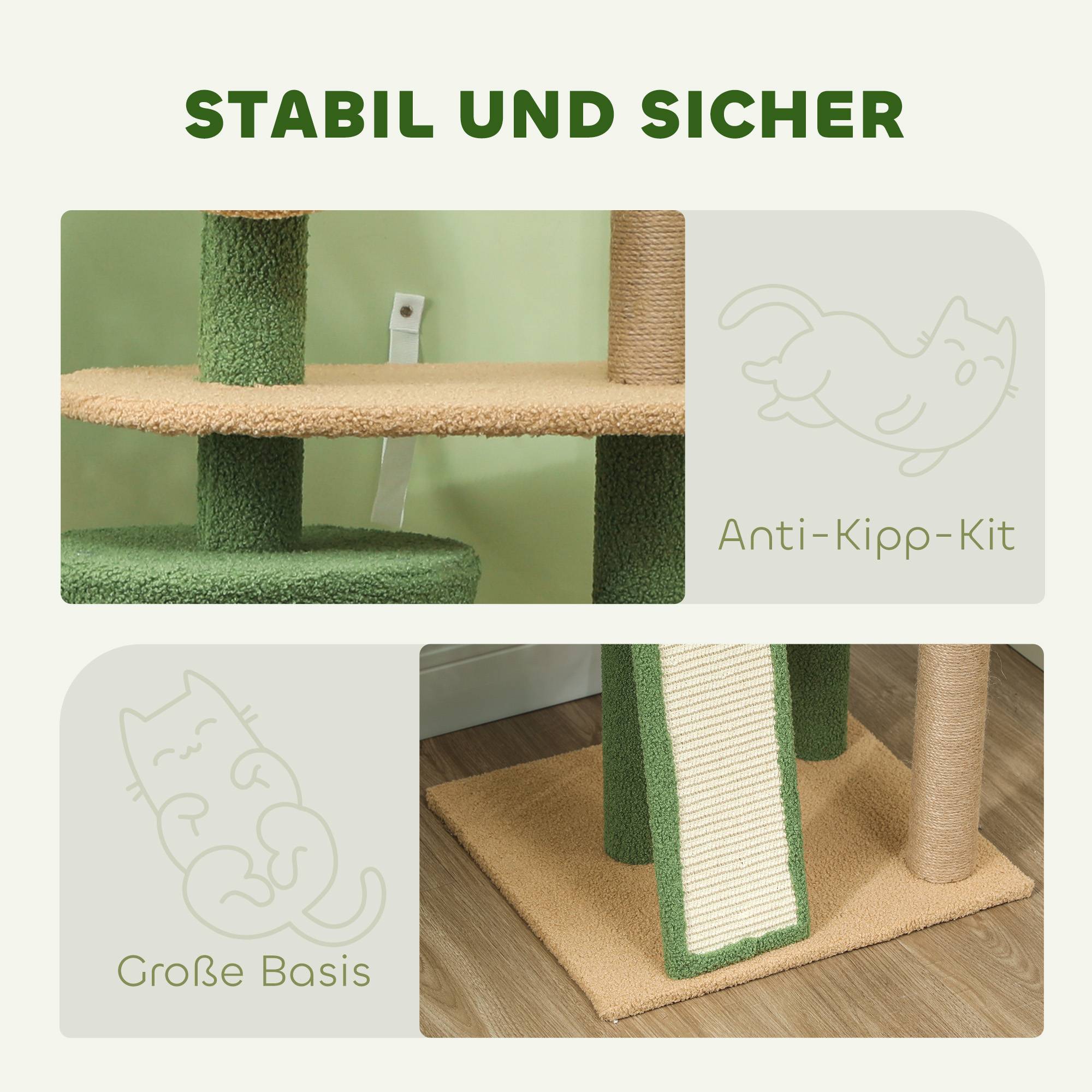 Arbre à Chat Design Naturel Sisal et Peluche Griffoir avec Cachette Jouet Vert 139cm - ComfortXL Pet Living - Image 6