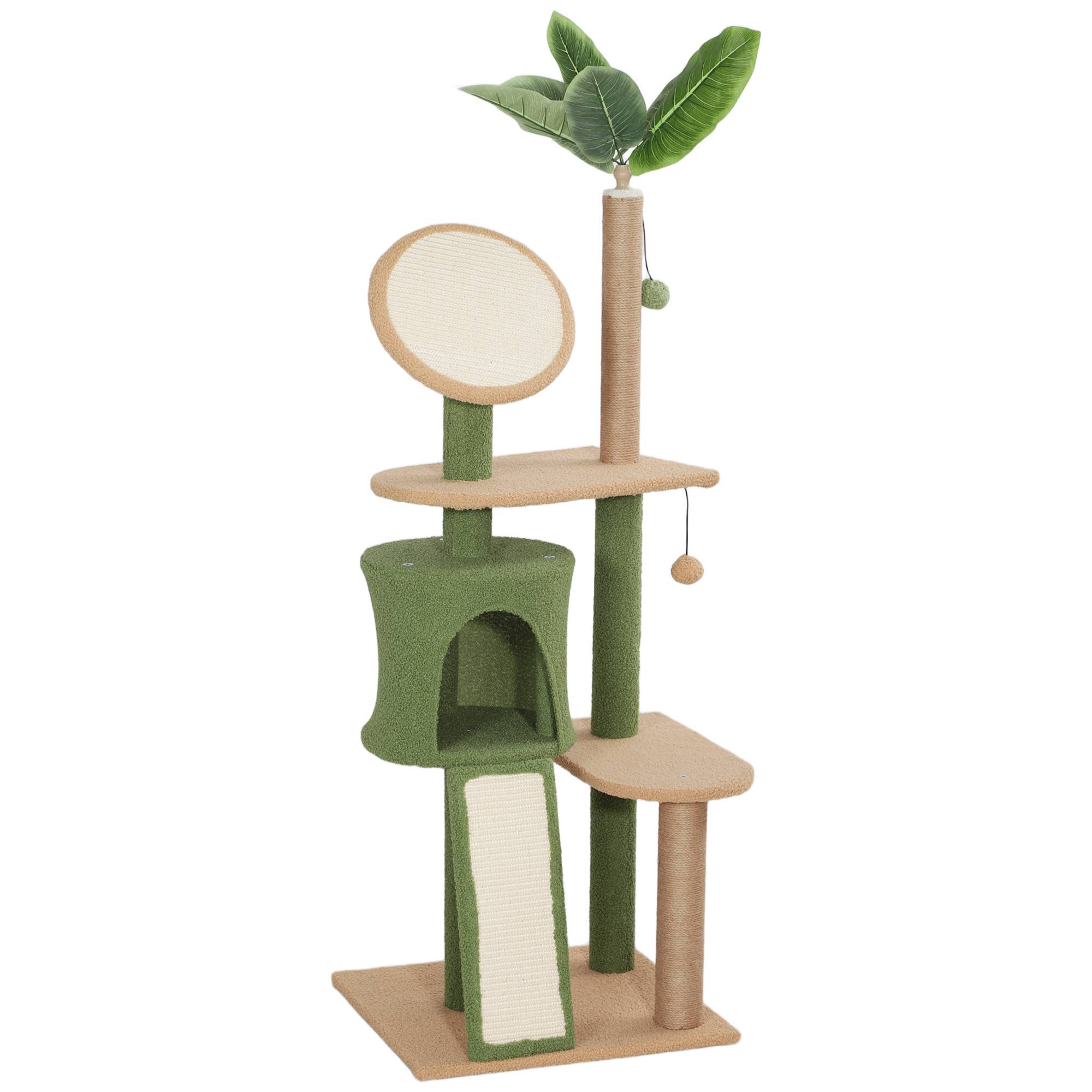 Arbre à Chat Design Naturel Sisal et Peluche Griffoir avec Cachette Jouet Vert 139cm - ComfortXL Pet Living - Image 2