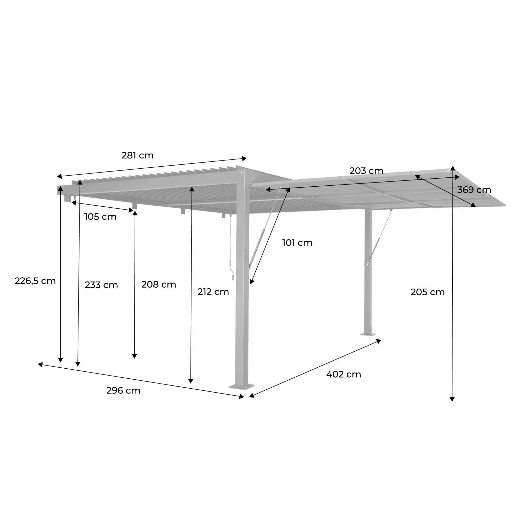 sweeek - Pergola bioclimatique aluminium adossée 4x3m anthracite + 1 auvent 4m Palace | sweeek - Image 4