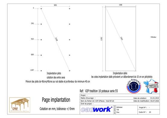 Cpbf Charpentes - Carport bois 2 pentes en bois douglas 44 m², 8 poteaux. Abri voiture extérieur. Garantie 10 ans. - Image 4