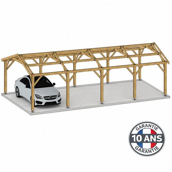 Cpbf Charpentes - Carport bois 2 pentes en bois douglas 44 m², 8 poteaux. Abri voiture extérieur. Garantie 10 ans. - Image 5
