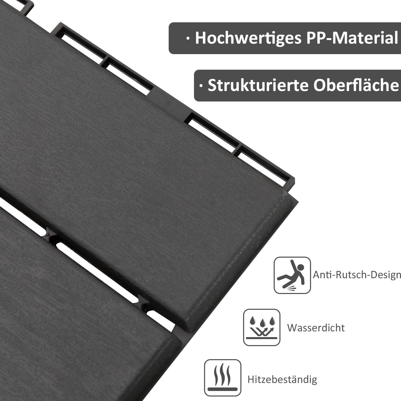 ComfortXL - Dalles de terrasse en polypropylène recyclé 30 x 30 cm noir lot de 9 clipsables pour balcon avec drainage - Image 4