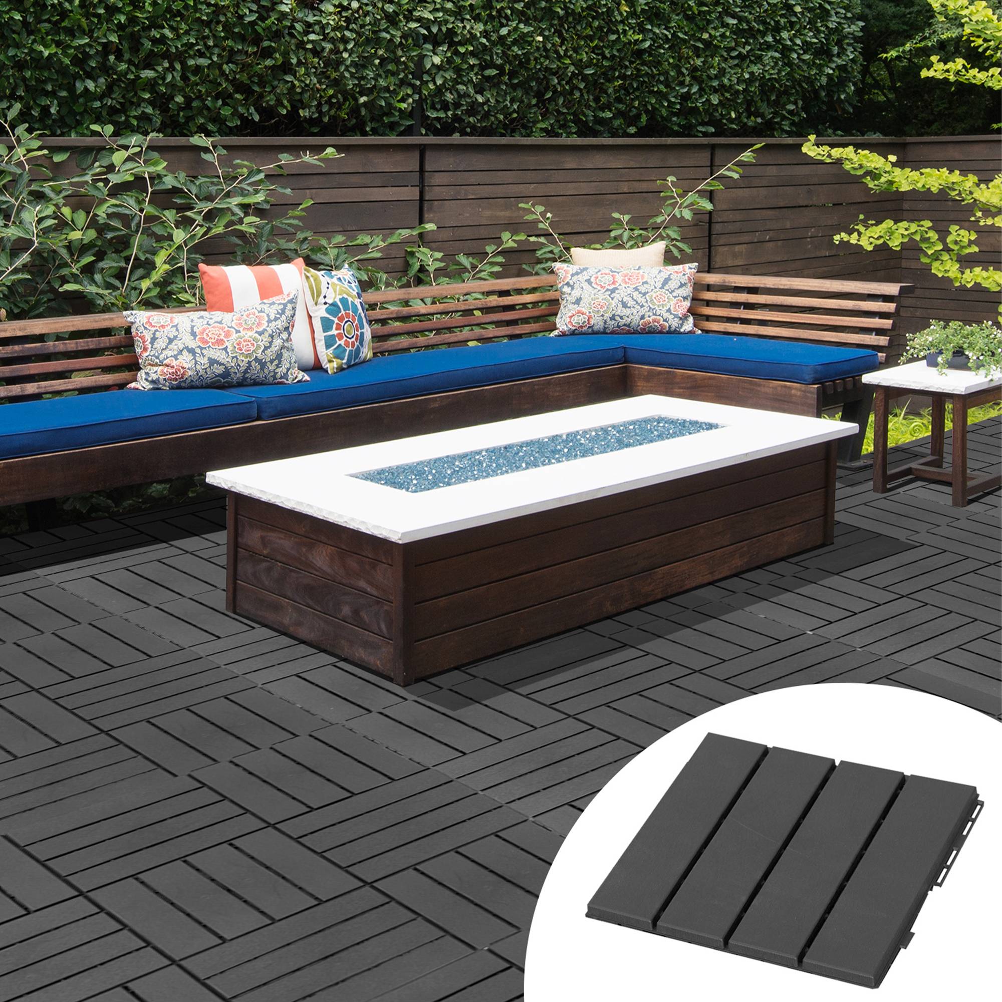 ComfortXL - Dalles de terrasse en polypropylène recyclé 30 x 30 cm noir lot de 9 clipsables pour balcon avec drainage - Image 1