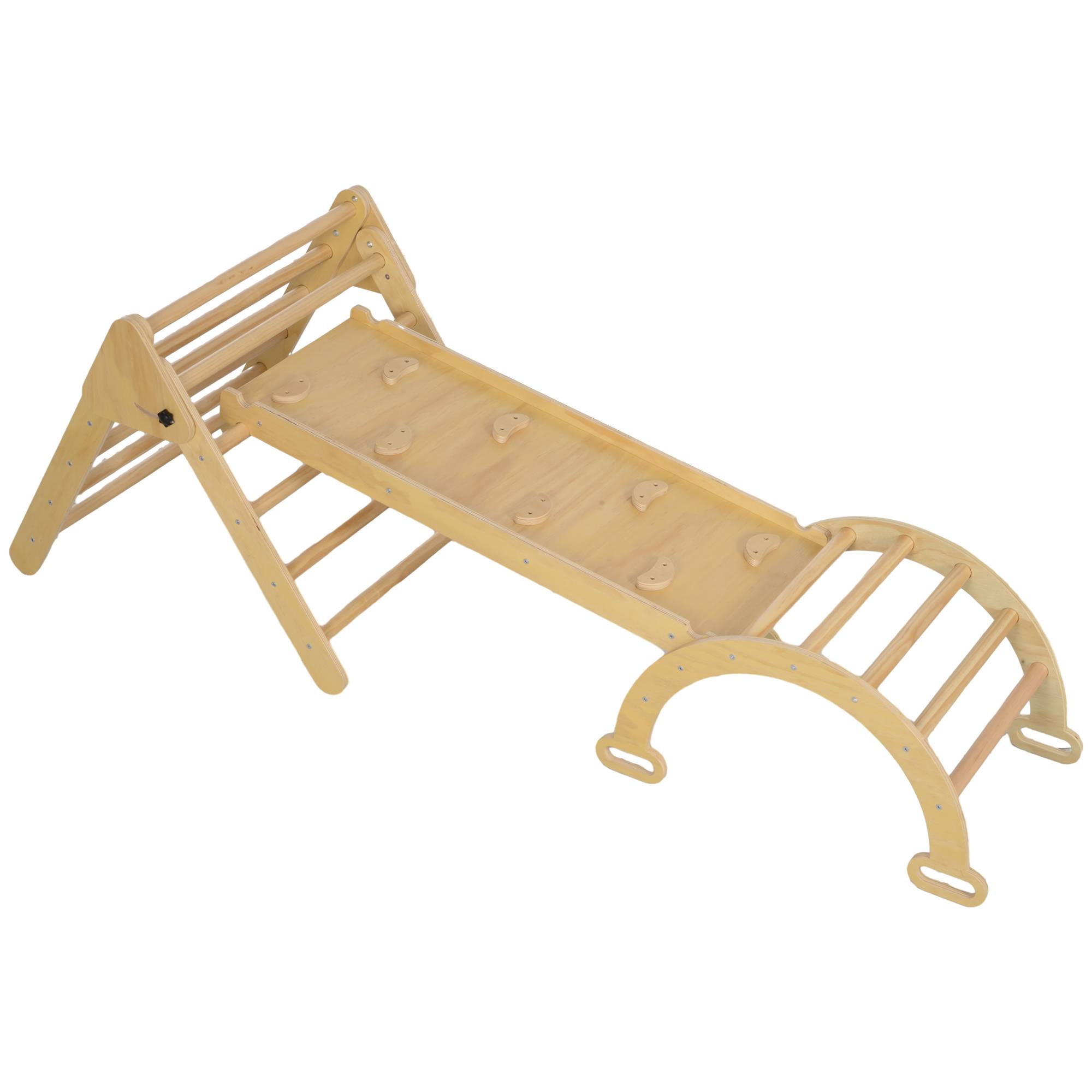 Triangle d’escalade pliable 5-en-1 en bois naturel rampe multi-usages 178 × 64,5 × 63 cm - Image 2