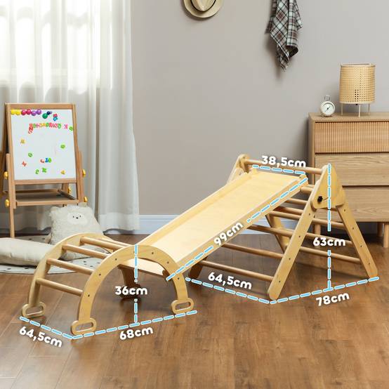 Triangle d’escalade pliable 5-en-1 en bois naturel rampe multi-usages 178 × 64,5 × 63 cm - Image 5