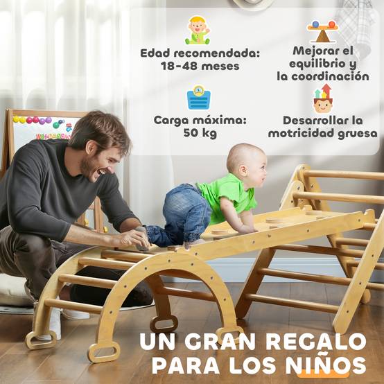 Triangle d’escalade pliable 5-en-1 en bois naturel rampe multi-usages 178 × 64,5 × 63 cm - Image 10