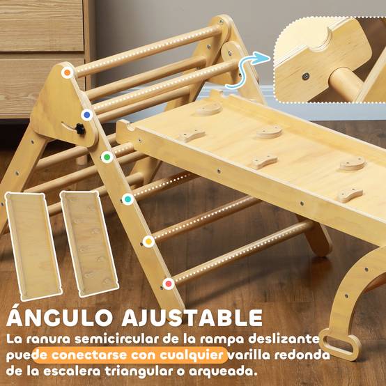 Triangle d’escalade pliable 5-en-1 en bois naturel rampe multi-usages 178 × 64,5 × 63 cm - Image 8