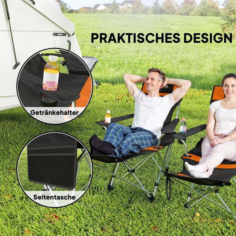 Chaises de camping, lot de 2, pliables, avec repose-pieds amovible et porte-gobelet, orange - Image 5