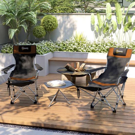 Chaises de camping, lot de 2, pliables, avec repose-pieds amovible et porte-gobelet, orange - Image 8