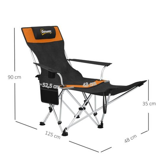 Chaises de camping, lot de 2, pliables, avec repose-pieds amovible et porte-gobelet, orange - Image 3