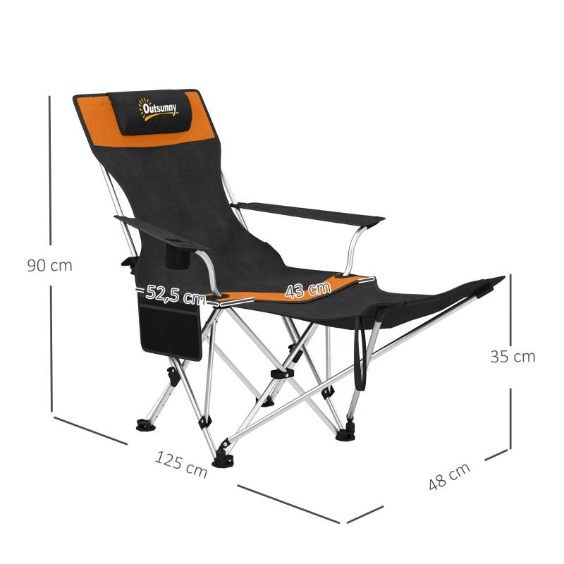 Chaises de camping, lot de 2, pliables, avec repose-pieds amovible et porte-gobelet, orange - Image 3
