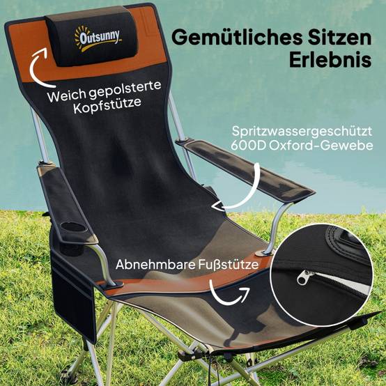 Chaises de camping, lot de 2, pliables, avec repose-pieds amovible et porte-gobelet, orange - Image 4