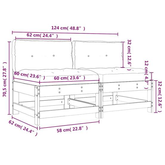 Lot de 2 Canapés centraux en pin massif brut avec coussins beiges pour créer un salon de jardin sur mesure en extérieur – ComfortXL Outdoor Living - Image 10