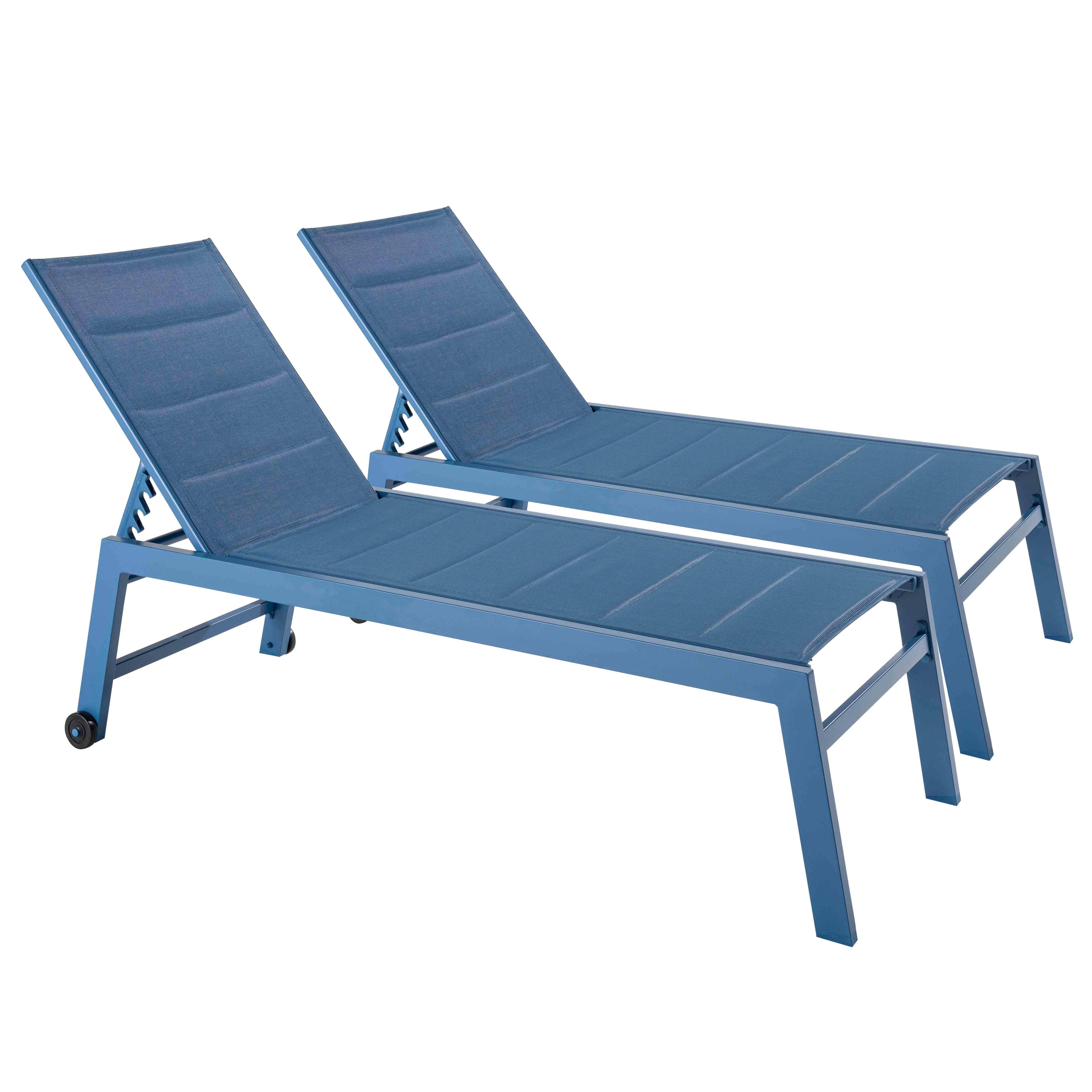 Oviala - Lot de 2 bains de soleil en aluminium et textilène bleu pacifique Nouméa - Oviala - Image 1