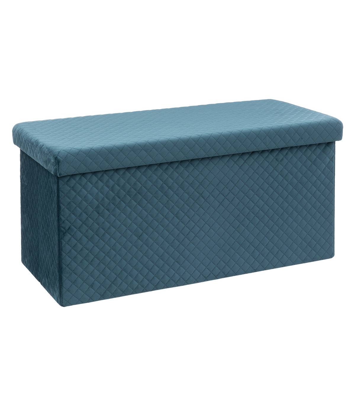 2 en 1 Pouf pliant double et Coffre de rangement en Velours Bleu 76 x 38 cm - Image 1