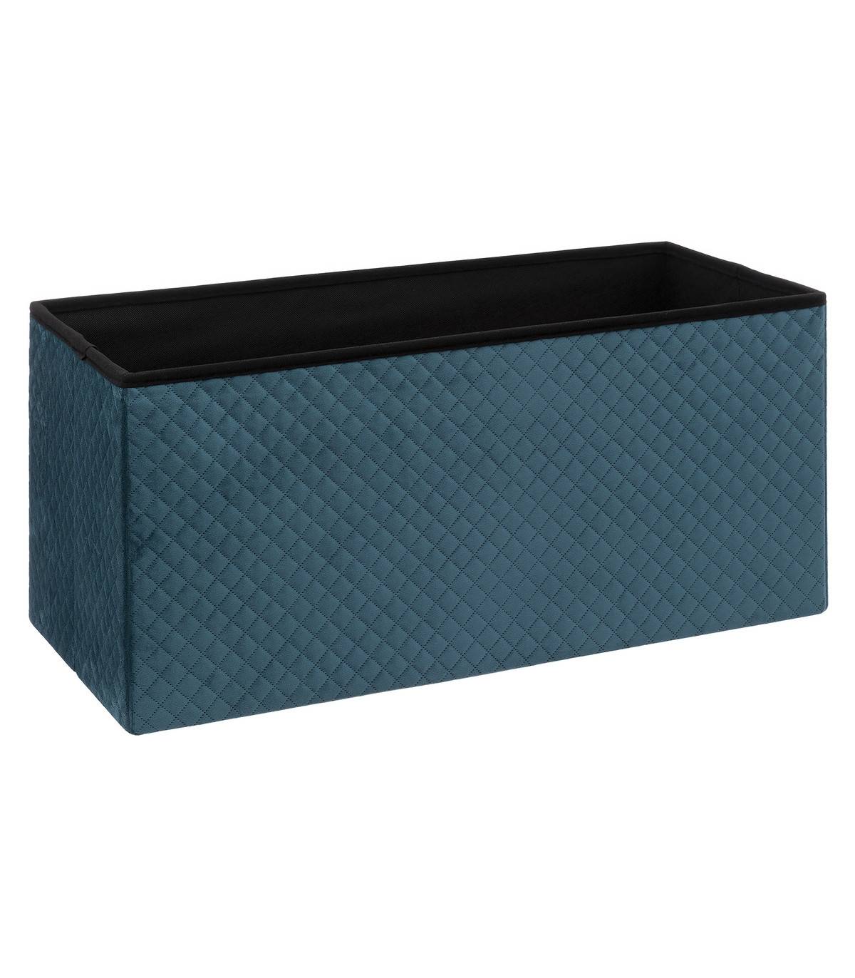 2 en 1 Pouf pliant double et Coffre de rangement en Velours Bleu 76 x 38 cm - Image 2