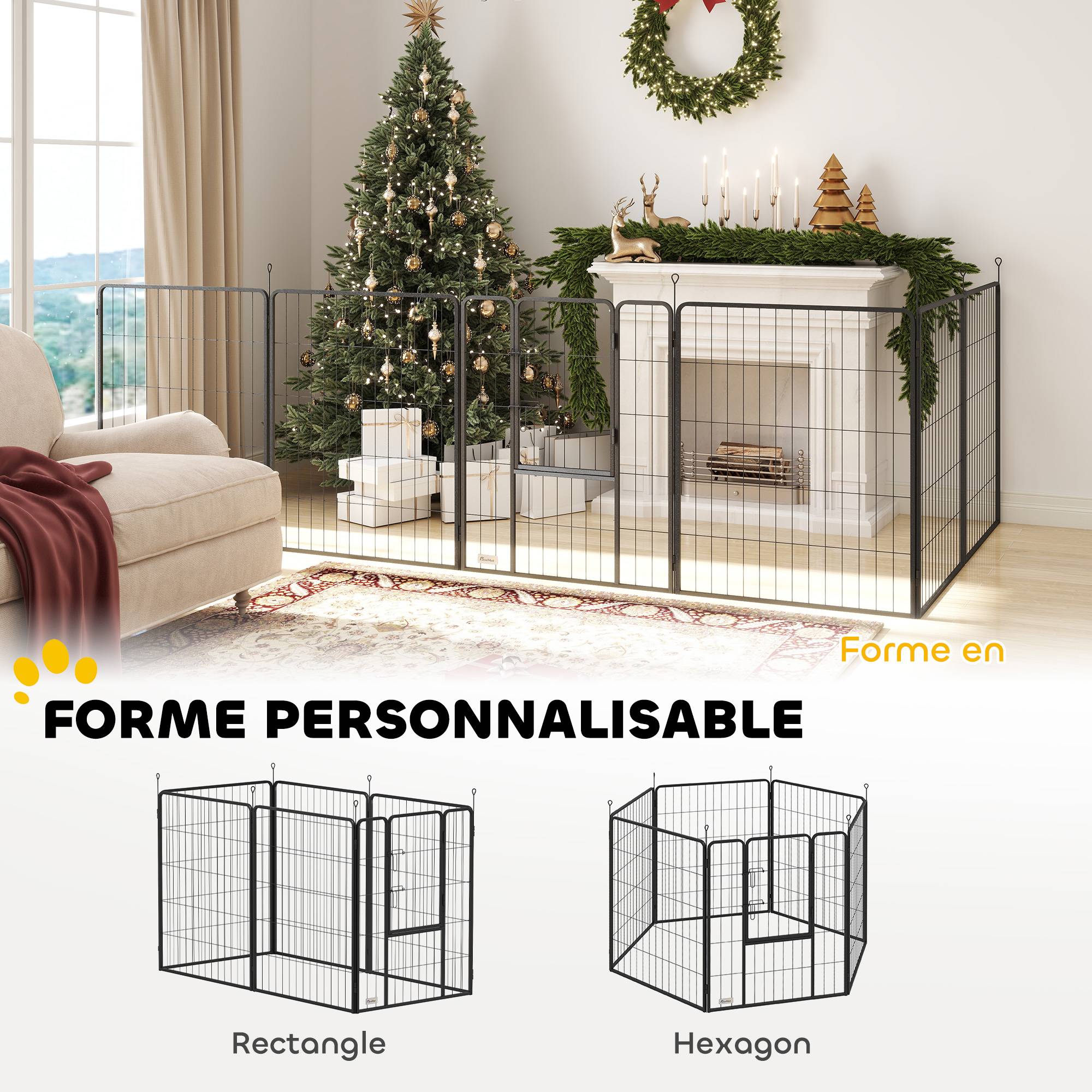 Parc pour chien, enclos chien 6 panneaux modulable et pliable, portable en acier avec porte 80 x 100 gris - Image 6