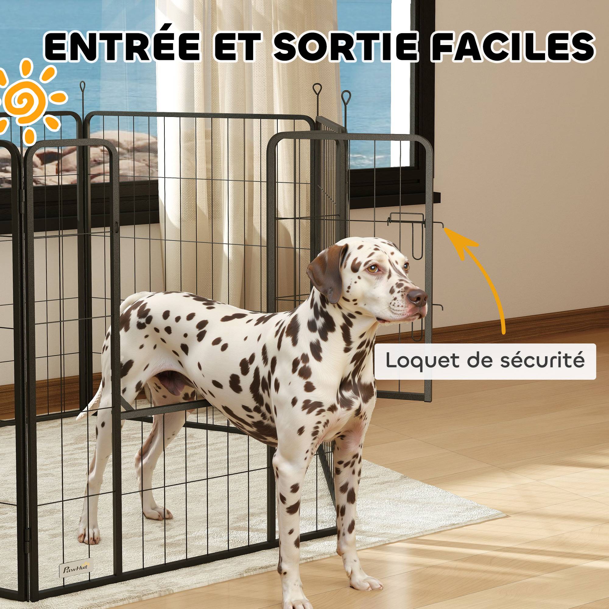 Parc pour chien, enclos chien 6 panneaux modulable et pliable, portable en acier avec porte 80 x 100 gris - Image 7