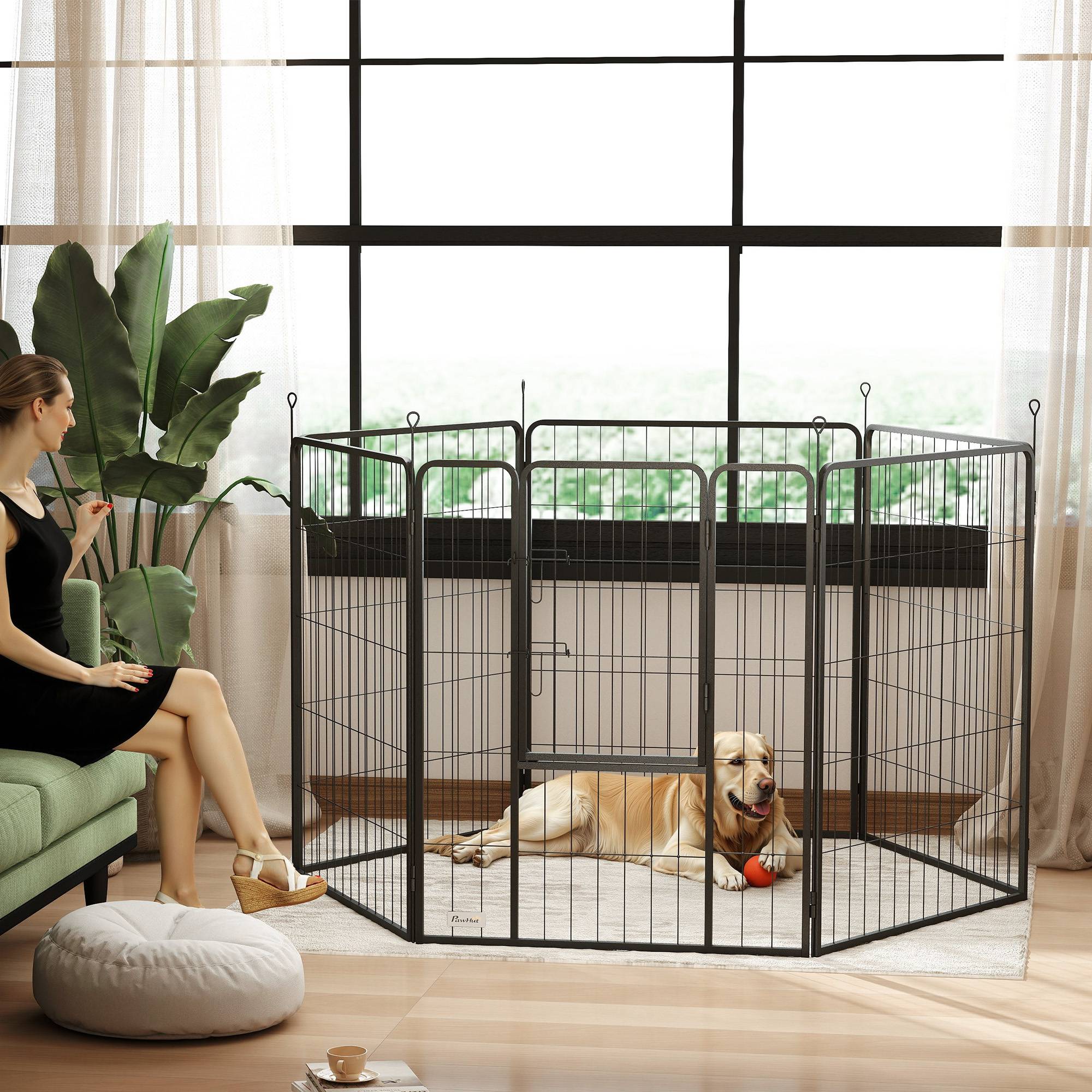 Parc pour chien, enclos chien 6 panneaux modulable et pliable, portable en acier avec porte 80 x 100 gris - Image 4