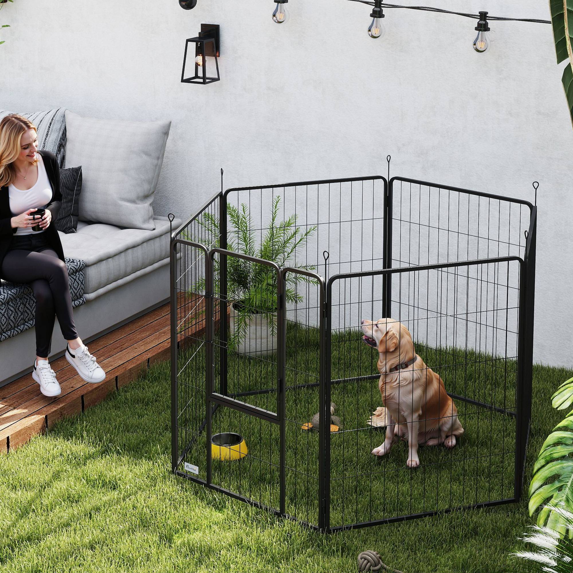 Parc pour chien, enclos chien 6 panneaux modulable et pliable, portable en acier avec porte 80 x 100 gris - Image 3