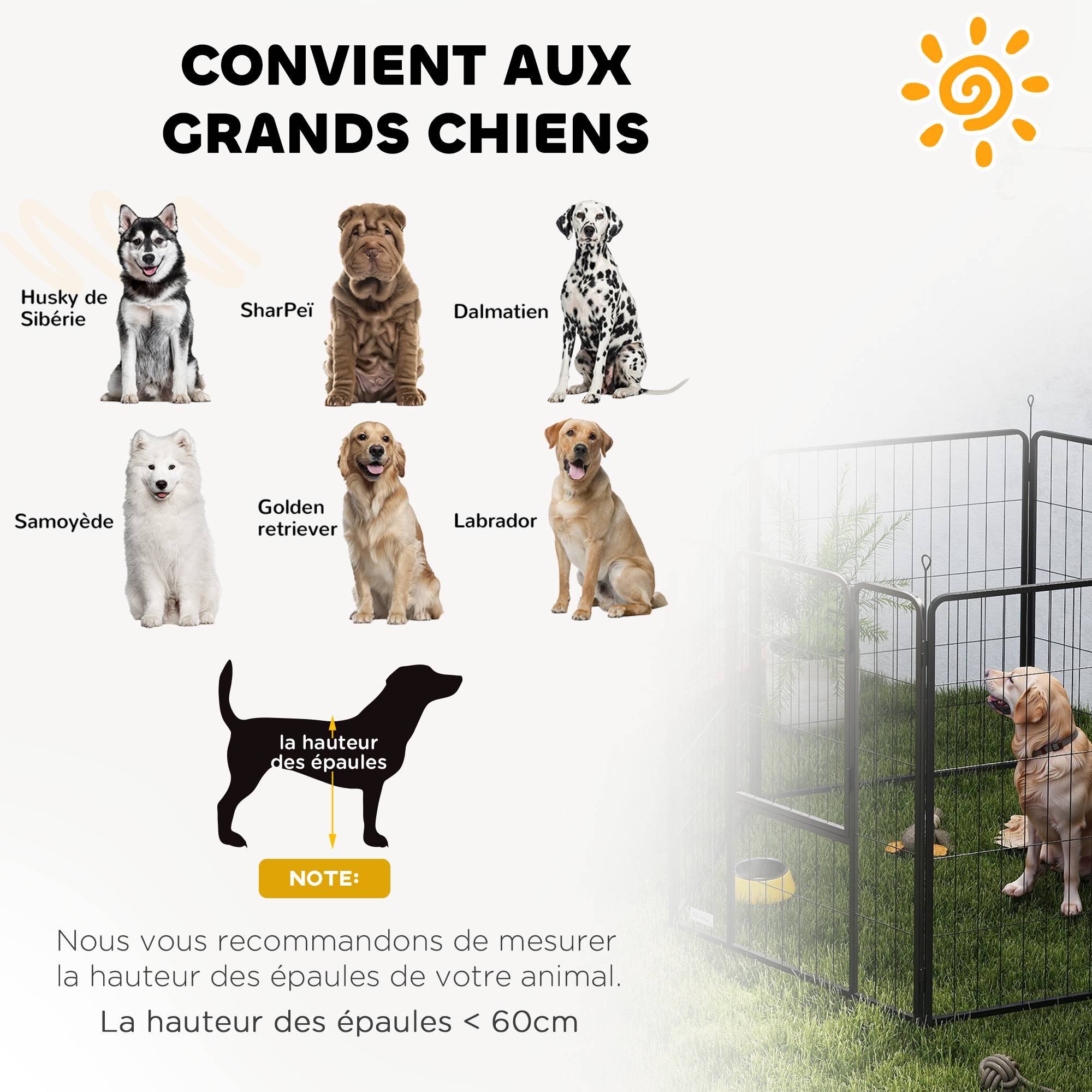 Parc pour chien, enclos chien 6 panneaux modulable et pliable, portable en acier avec porte 80 x 100 gris - Image 9