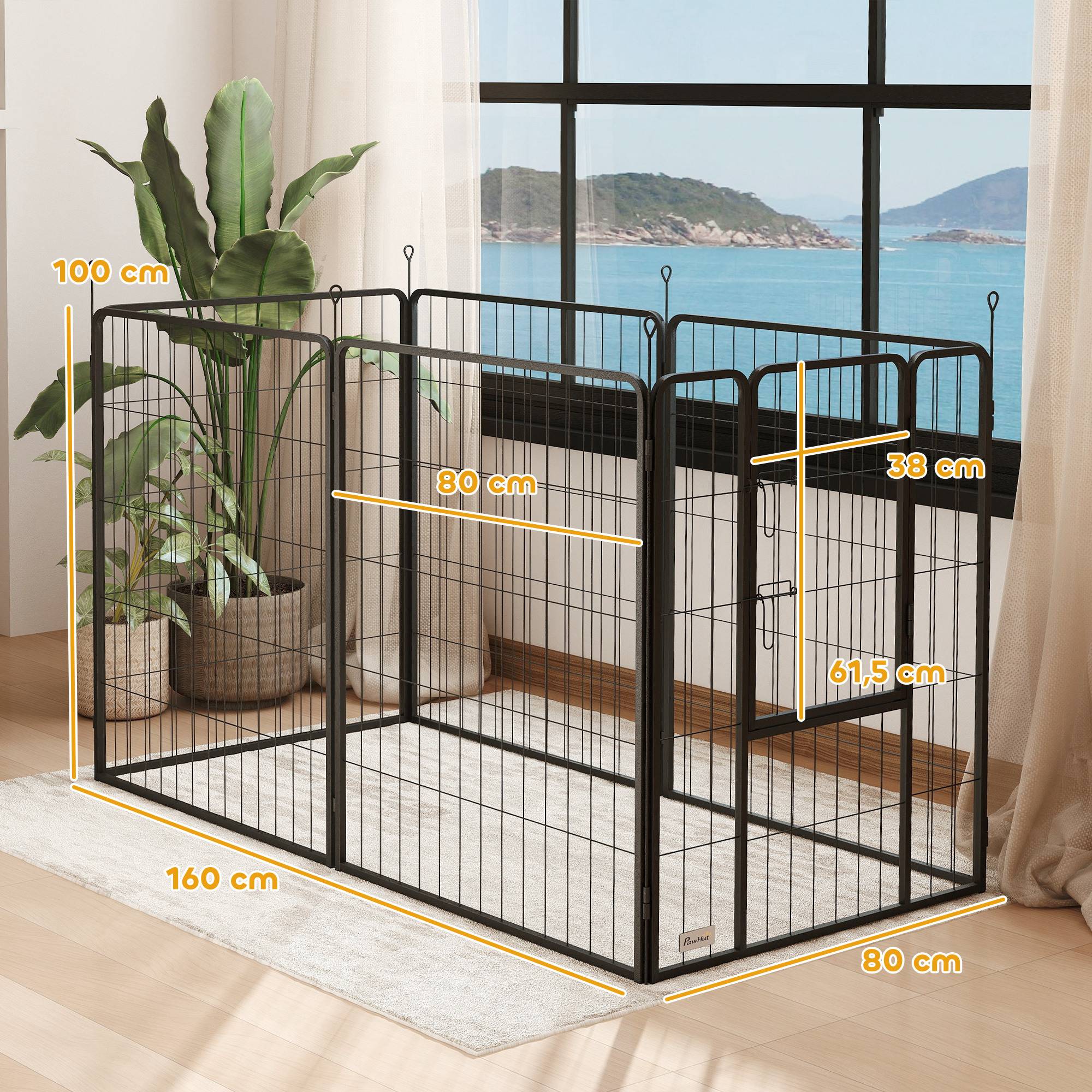 Parc pour chien, enclos chien 6 panneaux modulable et pliable, portable en acier avec porte 80 x 100 gris - Image 5