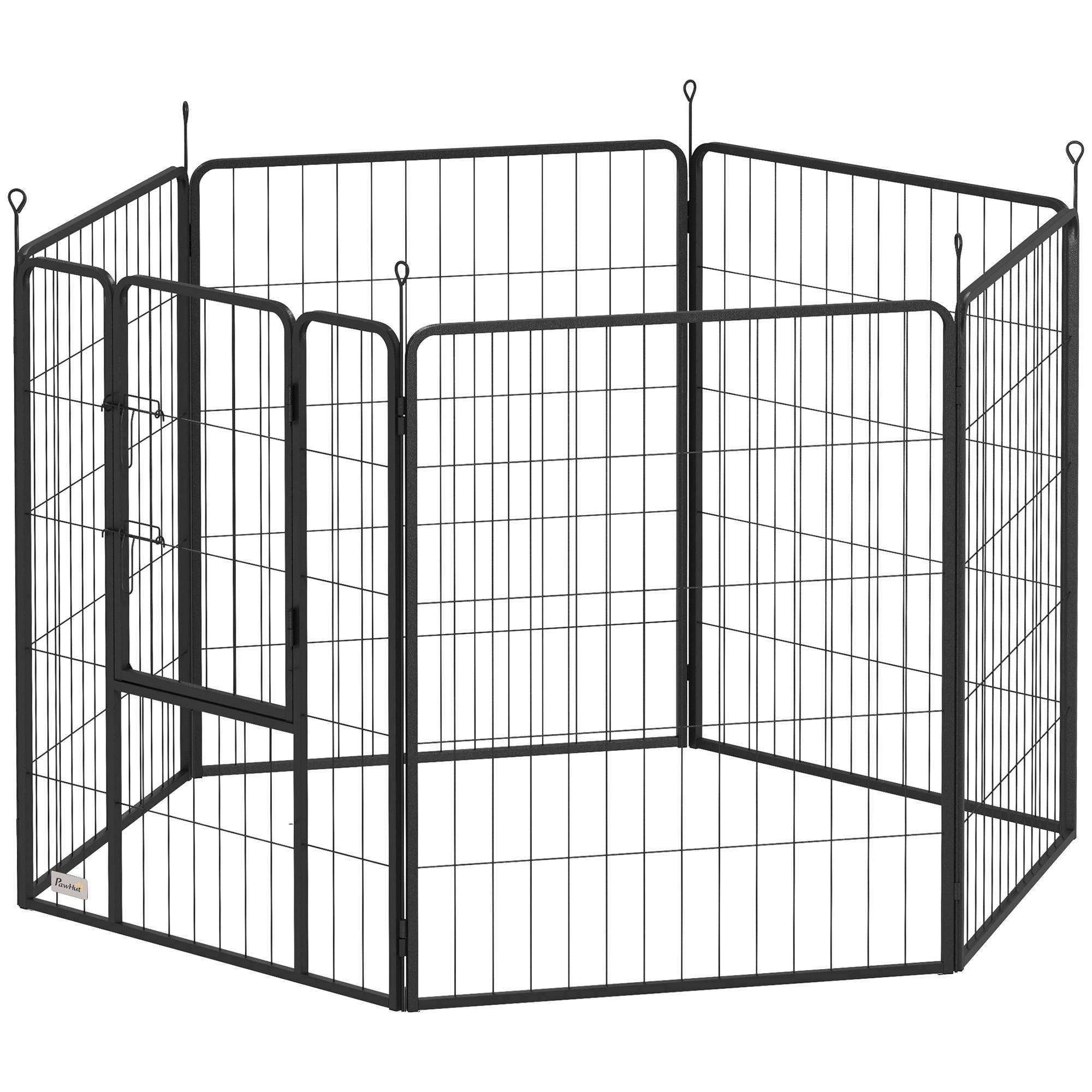 Parc pour chien, enclos chien 6 panneaux modulable et pliable, portable en acier avec porte 80 x 100 gris - Image 2