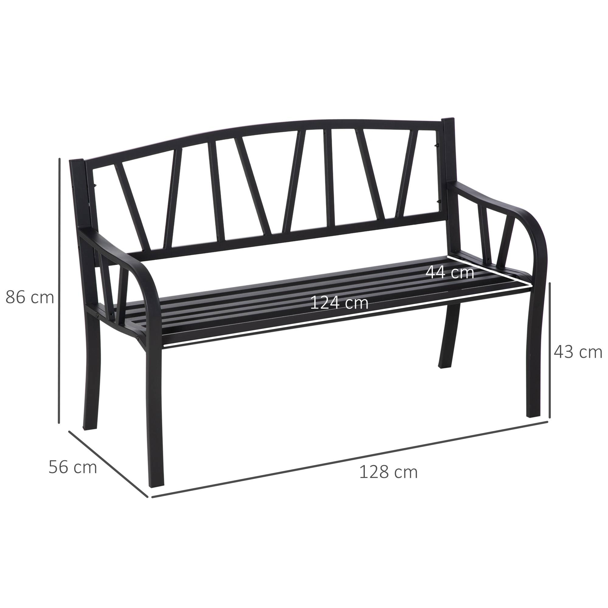 Banc de jardin en métal noir imperméable, banc d'extérieur 2 places en fer, 128 x 56 x 86 cm - Image 5
