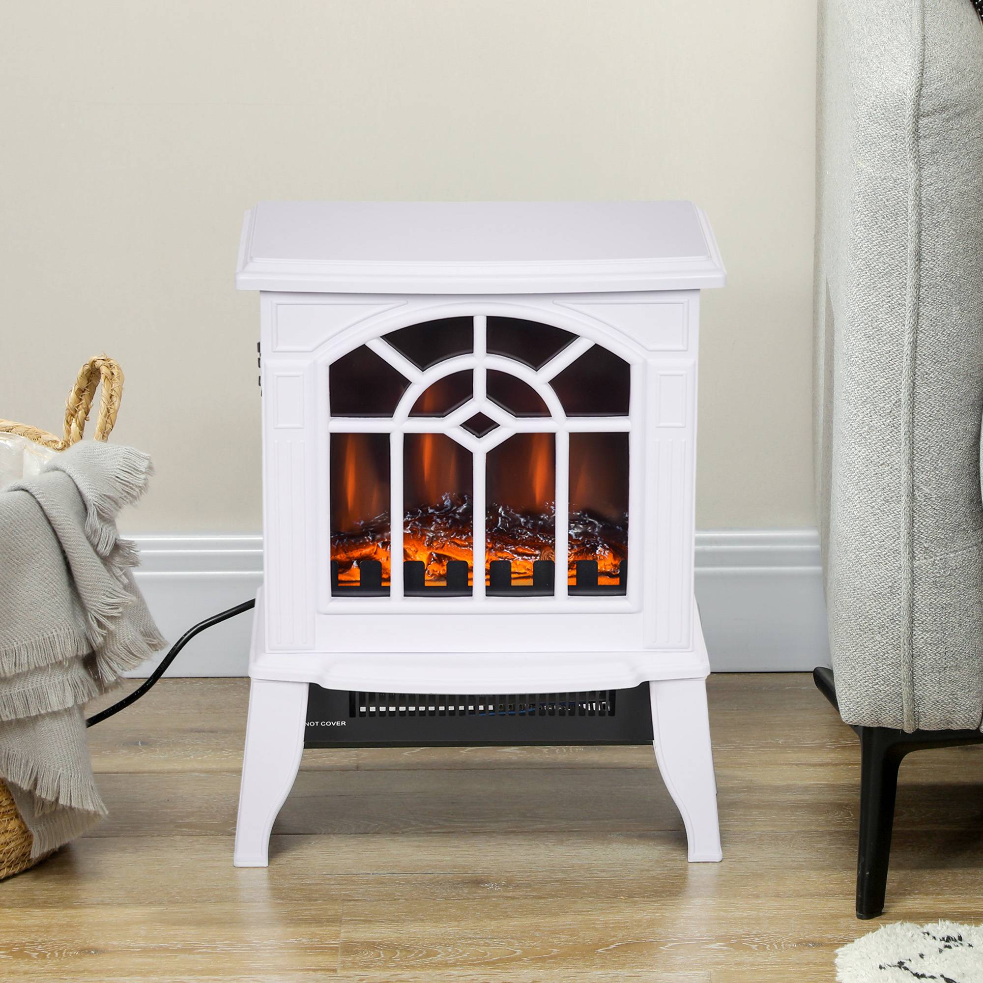 Cheminée décorative 1000W/2000W température réglable flammes LED 15-20 m² 36,5x24x46 cm blanc - Image 3