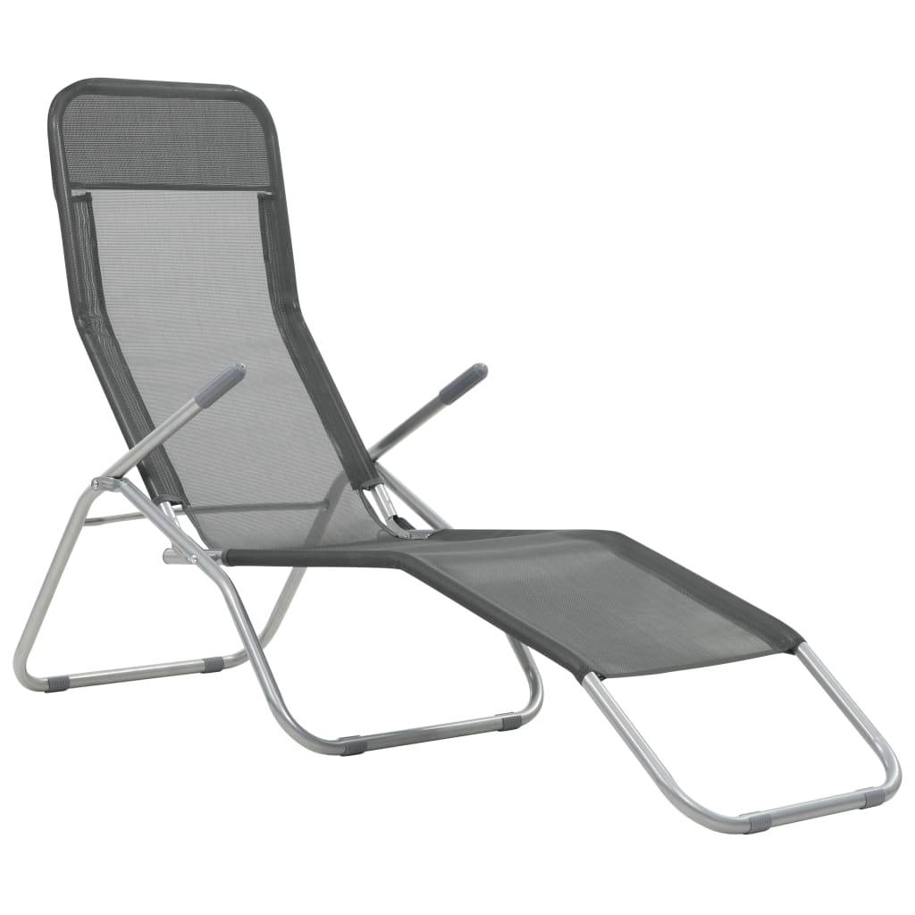Helloshop26 - Chaises longues transat pliables 2 pices textilène anthracite - Image 2