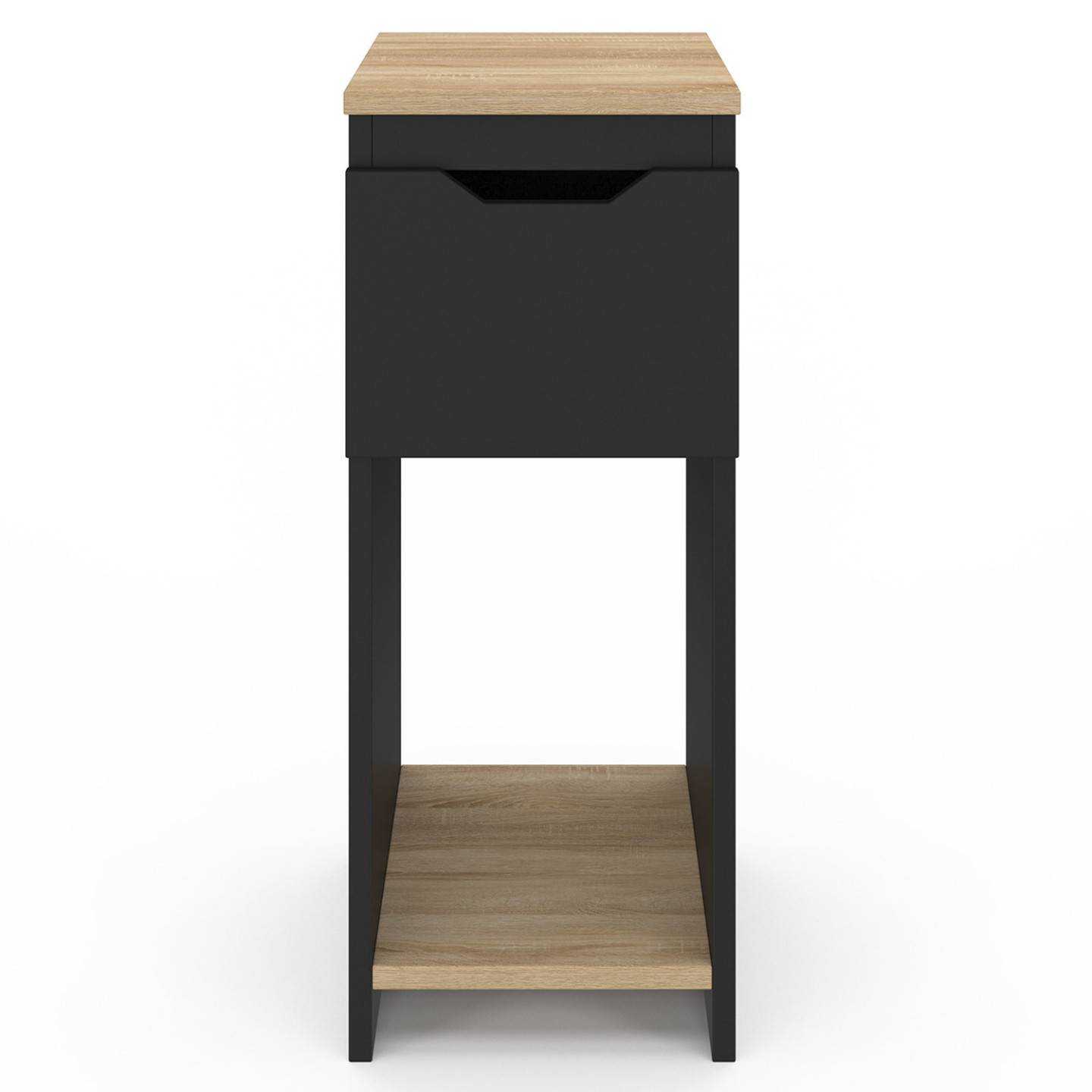 Lot de 2 tables de chevet étroites ANOUK 1 tiroir avec niche noir et bois - Image 3