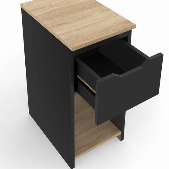 Lot de 2 tables de chevet étroites ANOUK 1 tiroir avec niche noir et bois - Image 5