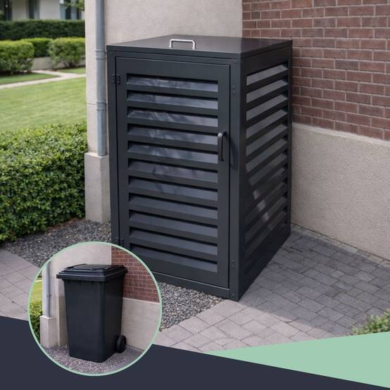 Cache Poubelle Extérieur Simple en Aluminium thermolaqué - Abri pour 1 conteneur 240 Litres – Gris anthracite RAL 7016 - Image 6