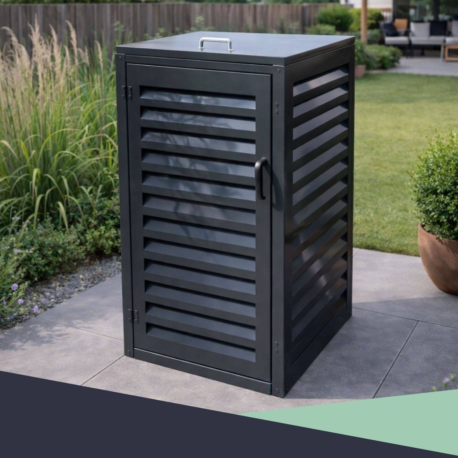 Cache Poubelle Extérieur Simple en Aluminium thermolaqué - Abri pour 1 conteneur 240 Litres – Gris anthracite RAL 7016 - Image 8