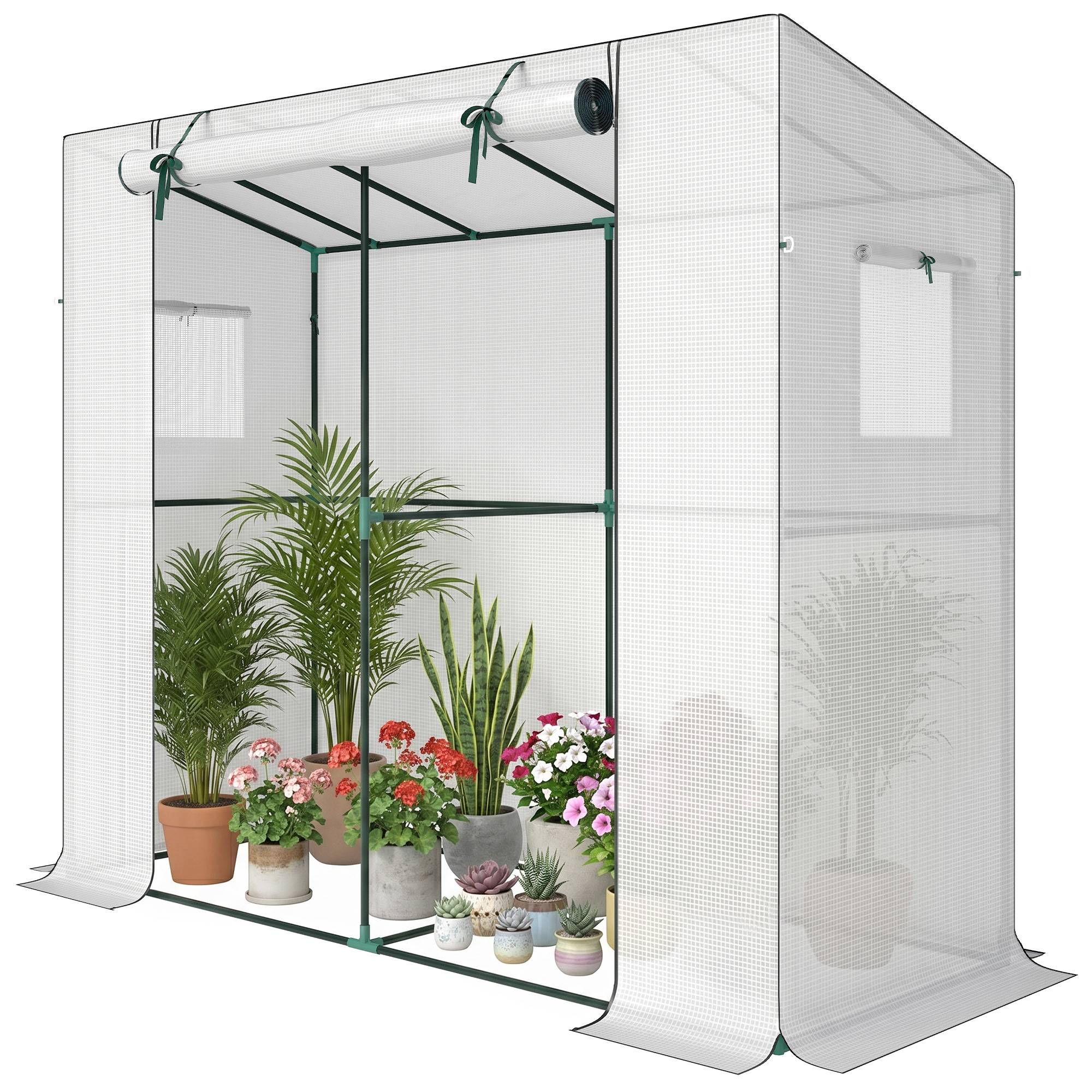Sans Marque - Mini-serre adossée, porte roulante, fenêtres moustiquaires, UV, pour fleurs, plants, blanc - Image 2