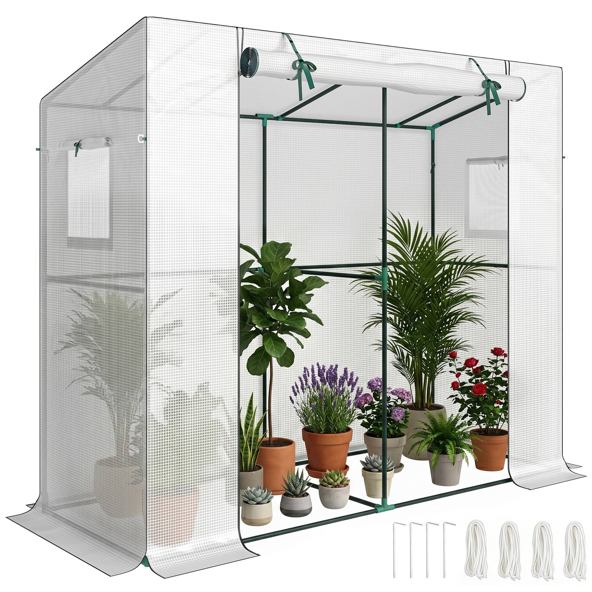 Sans Marque - Mini-serre adossée, porte roulante, fenêtres moustiquaires, UV, pour fleurs, plants, blanc - Image 1