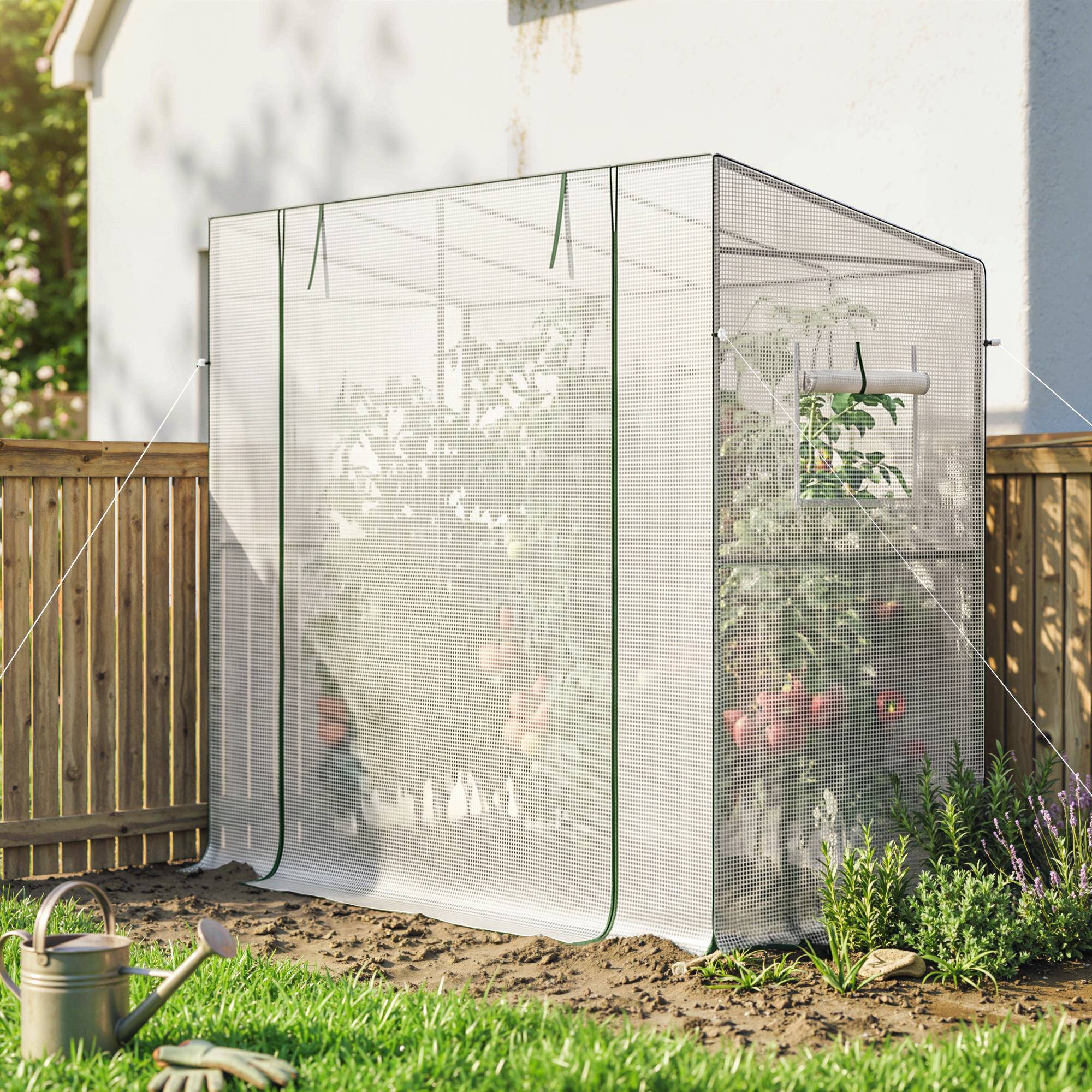 Sans Marque - Mini-serre adossée, porte roulante, fenêtres moustiquaires, UV, pour fleurs, plants, blanc - Image 10