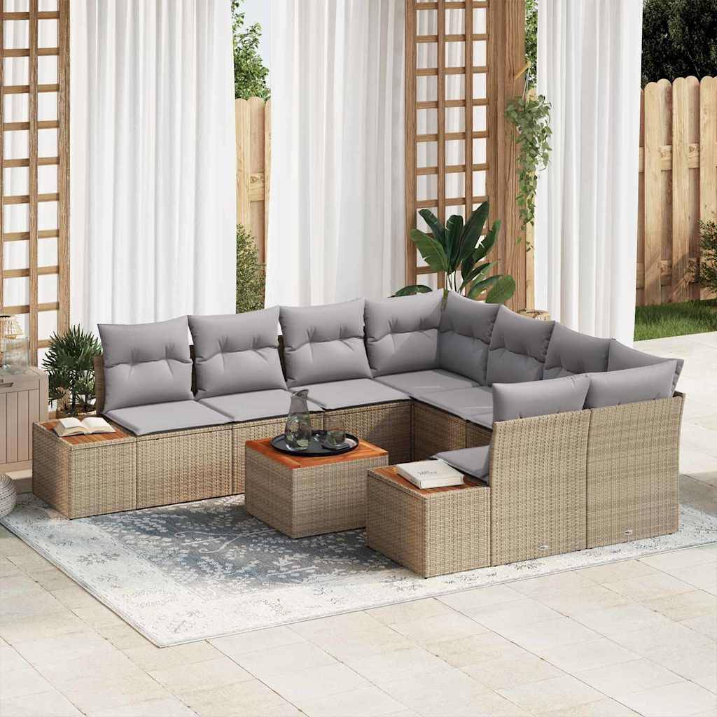 ComfortXL - Ensemble salon de jardin 8 places 9 pièces en résine tressée et bois d'acacia Beige – ComfortXL Outdoor Living - Image 1