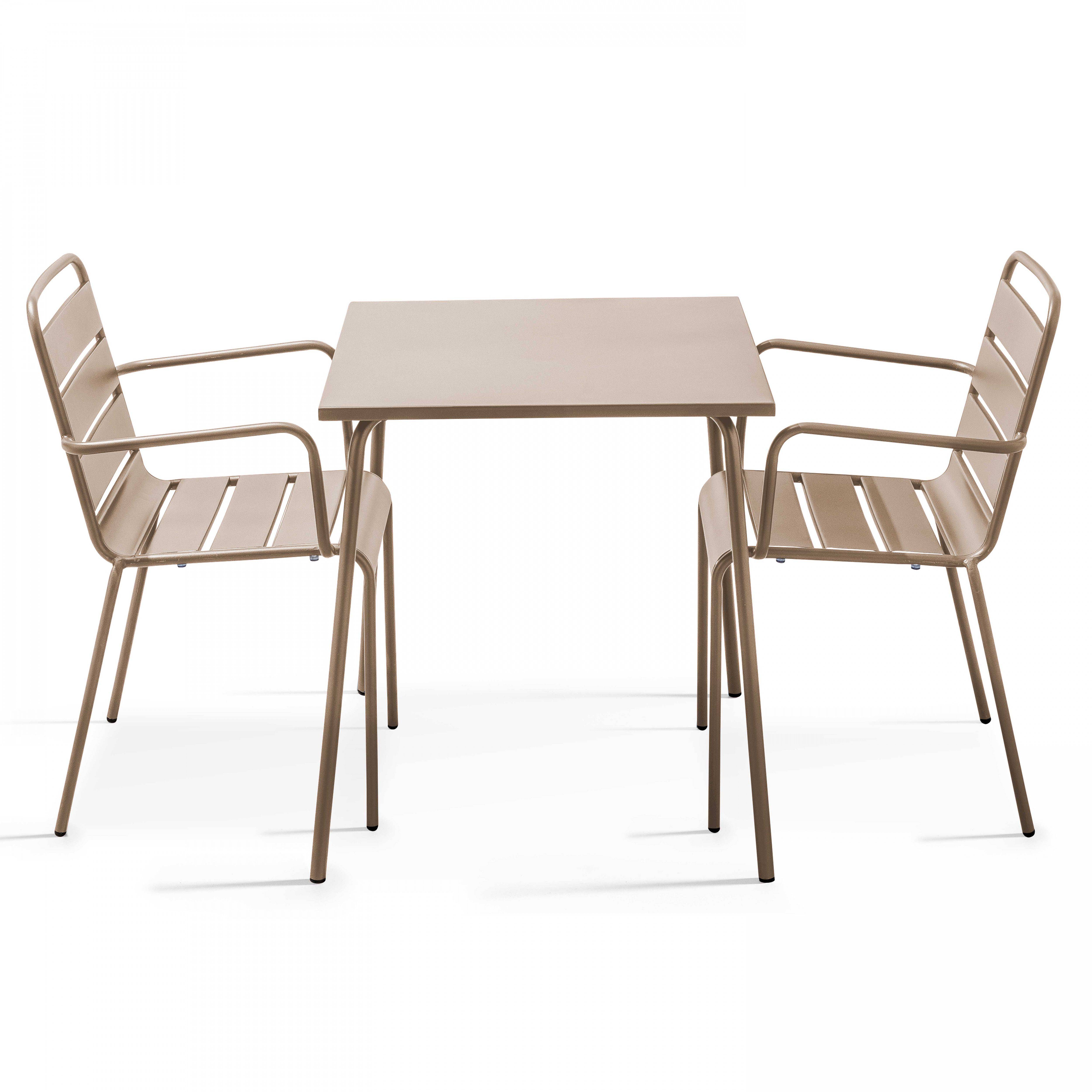Oviala - Ensemble table de jardin bistrot et 2 fauteuils acier taupe Palavas - Oviala - Image 1