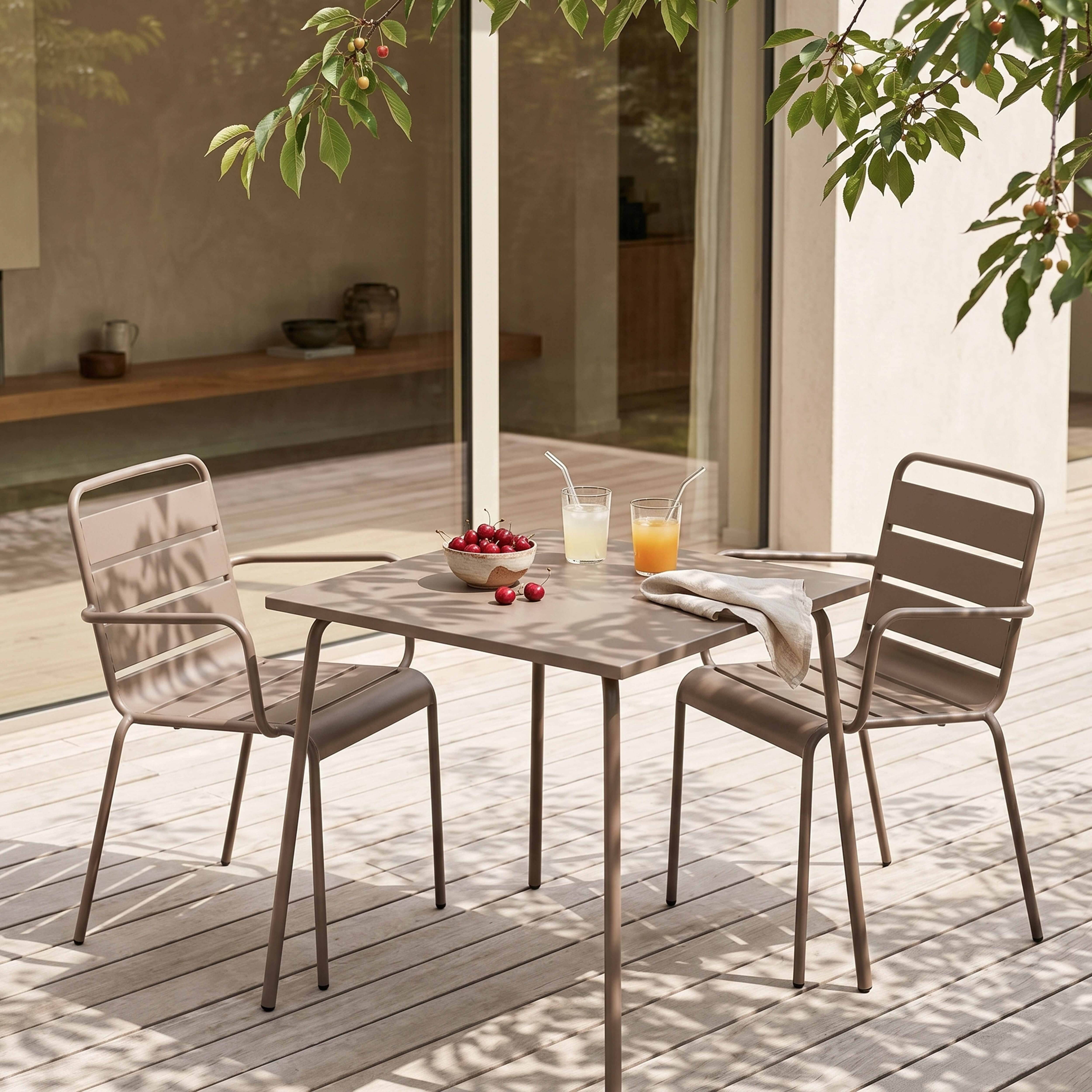 Oviala - Ensemble table de jardin bistrot et 2 fauteuils acier taupe Palavas - Oviala - Image 2