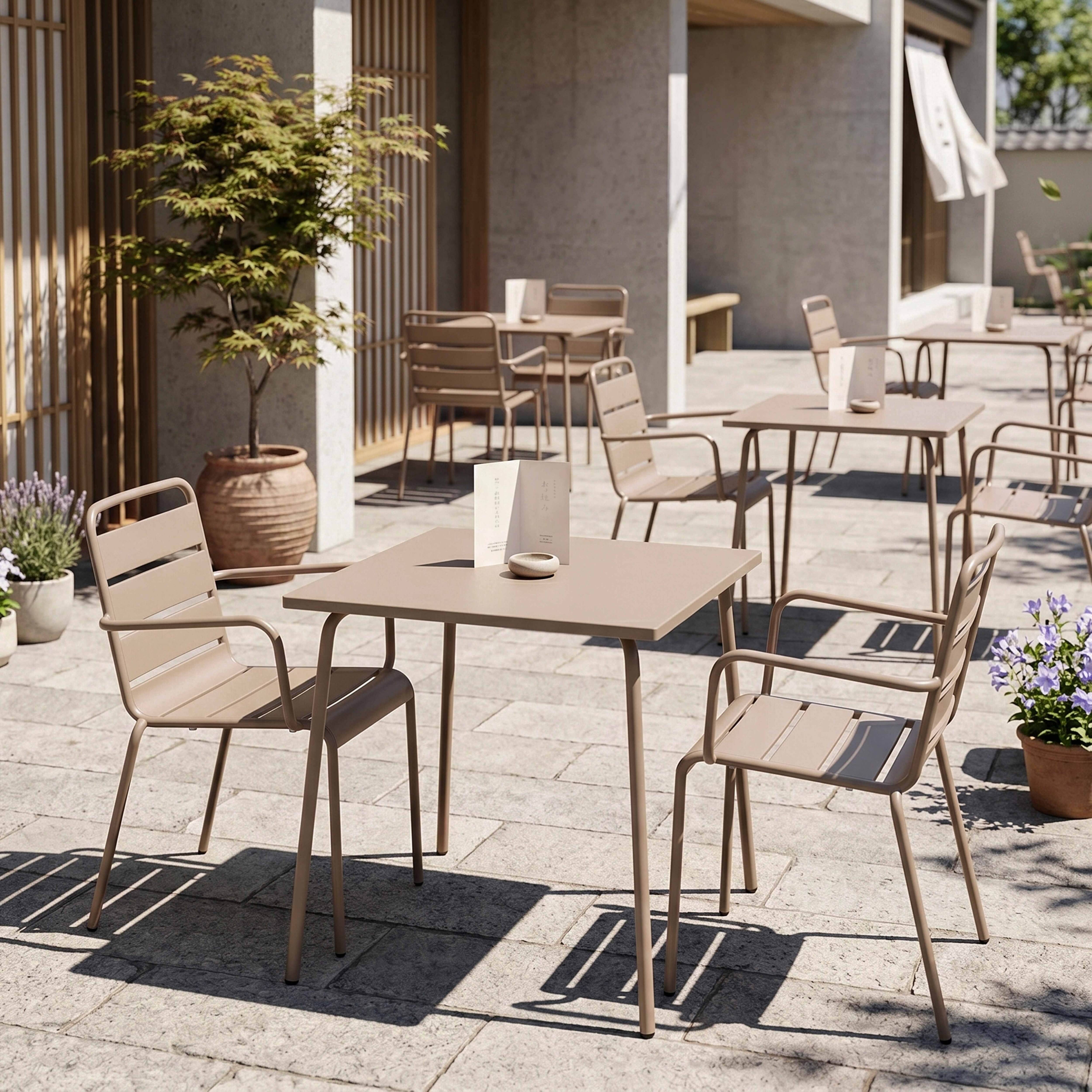 Oviala - Ensemble table de jardin bistrot et 2 fauteuils acier taupe Palavas - Oviala - Image 4
