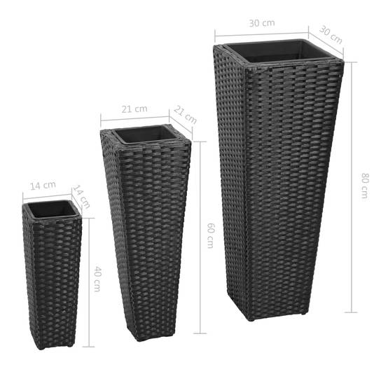 3 pcs Jardinières - Lits surélevés de jardin - Pots de fleus Résine tressée Noir-JU2325 - Image 8